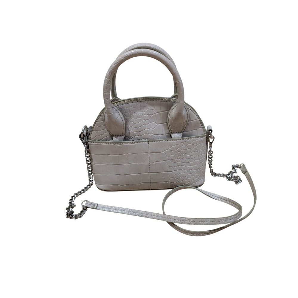 Zara‎ Cream Croc Embossed Mini City Bag Crossbody Purse Silver Chain Strap